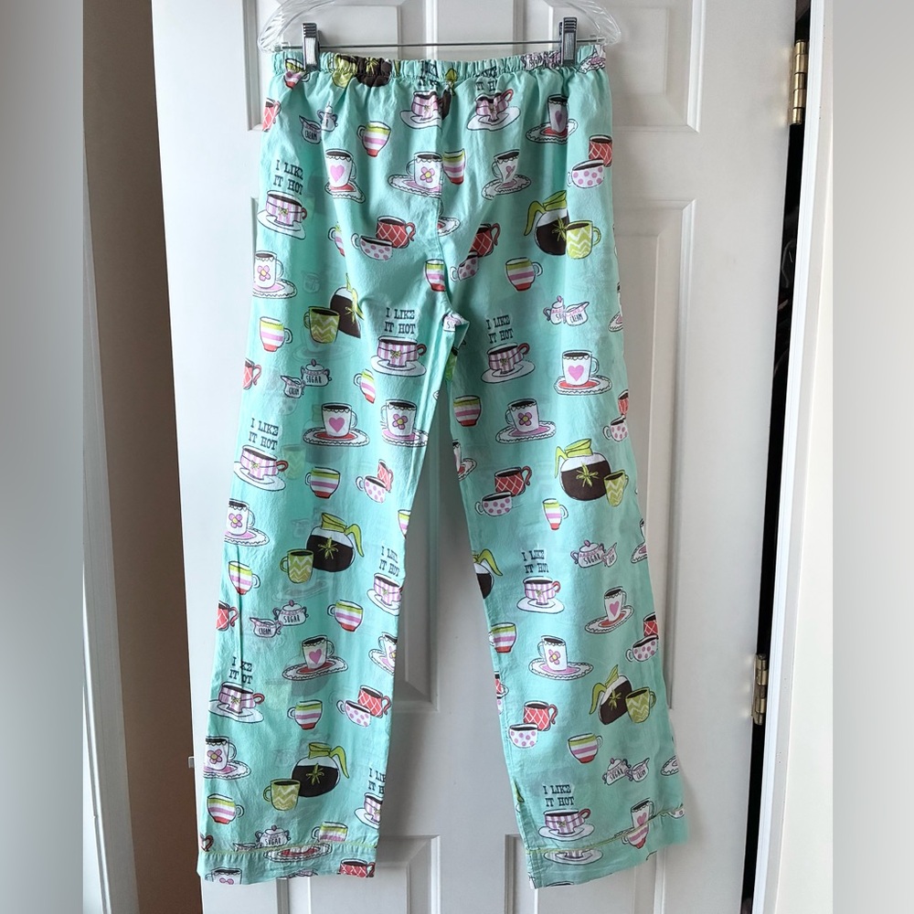 P.J. Salvage Cotton Pajama Set Short Sleeve Morning Breakfast Coffee Teal Size L - Picture 7 of 15